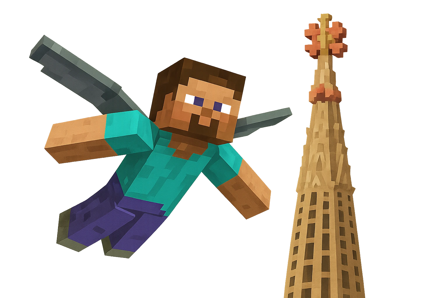 Steve sobrevolant la Sagrada Familia amb elytres